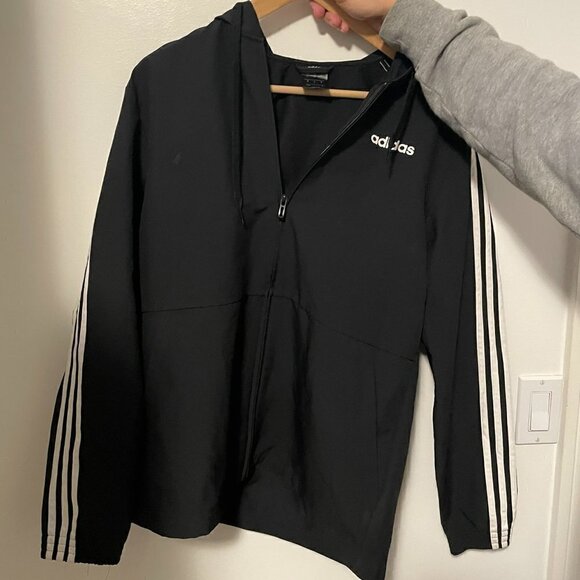 Adidas Activewear Jackets Men's Medium Black & White Essentials 3-Stripes Woven - Picture 6 of 8
